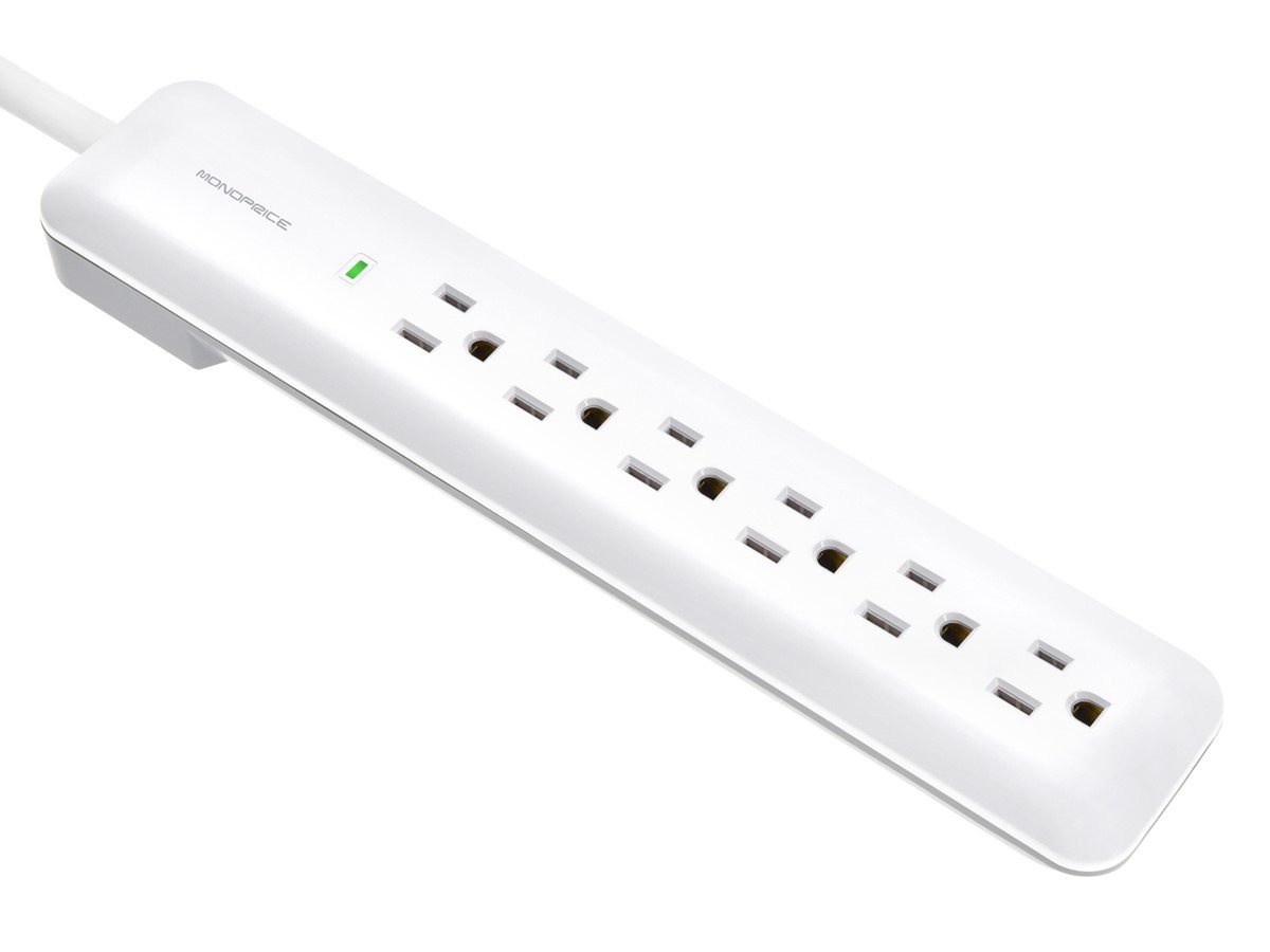2 Feet 201 Joules UL Rated Monoprice 6 Outlet Surge Protector Power Strip 1800-watt Capacity 2 Pack Heavy Duty Cord Black