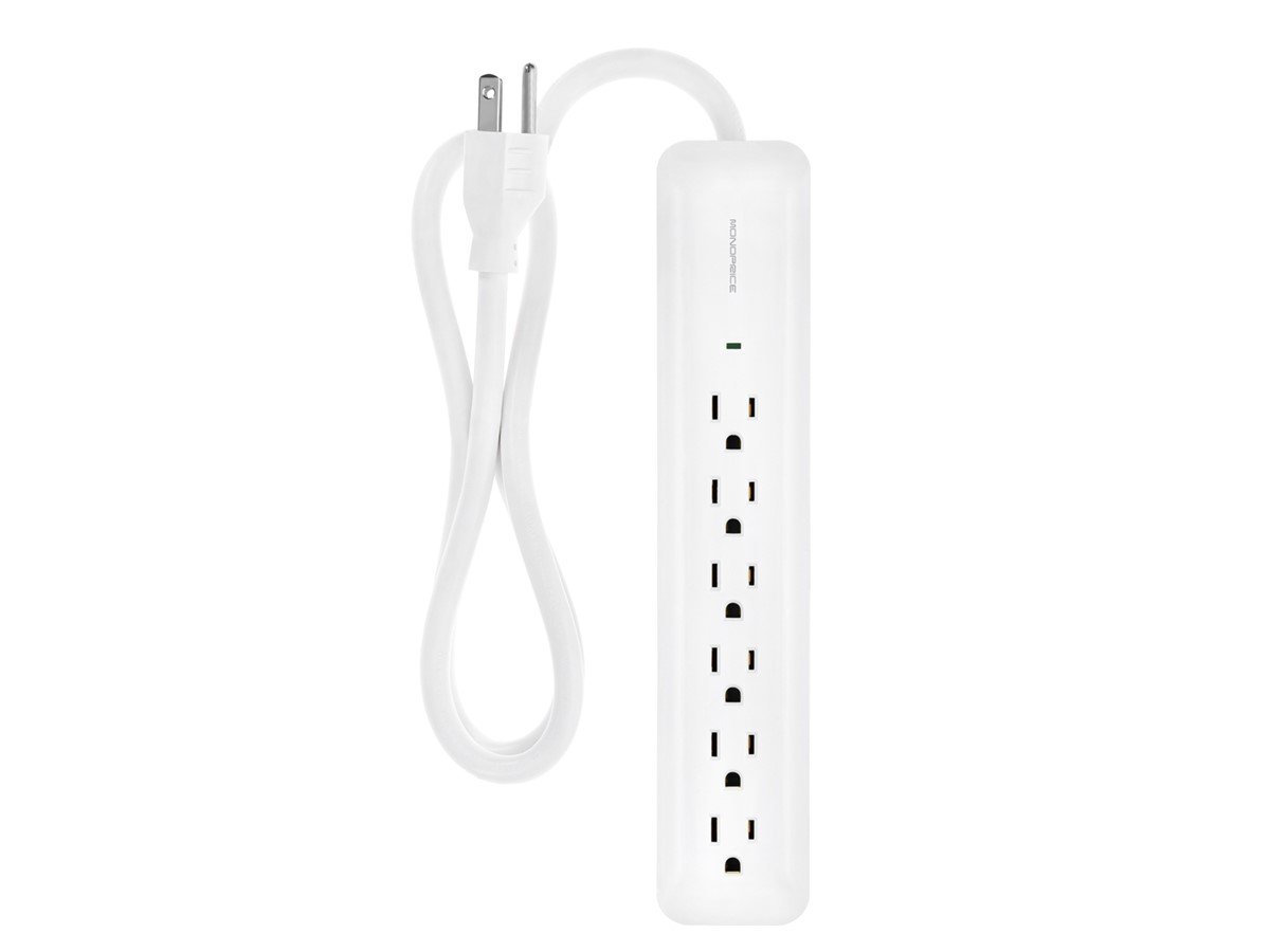 Monoprice 8 Outlet Mini Surge Protector 6ft Cord, 3420 Joules, Clamping  Voltage 330V 