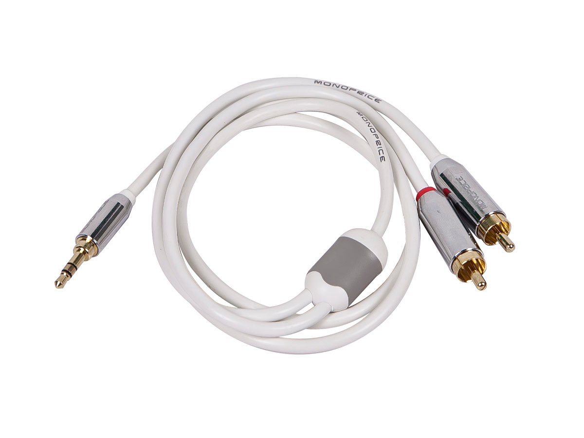 Monoprice 3ft Designed for Mobile 3.5mm Stereo Male to RCA Stereo Male (Gold Plated) - White - main image