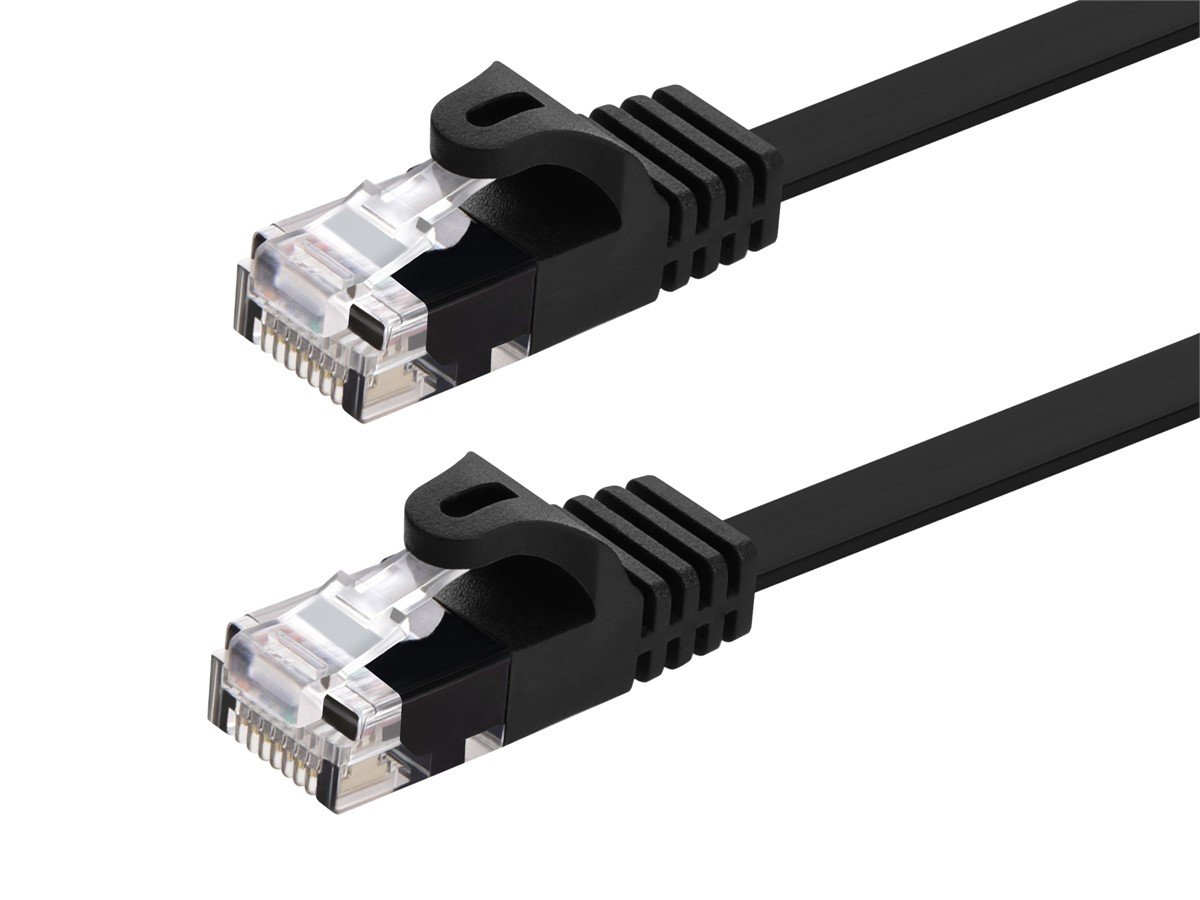 Photos - Ethernet Cable Monoprice Cat5e 2ft Black Flat Patch Cable, UTP, 30AWG, 350MHz, 