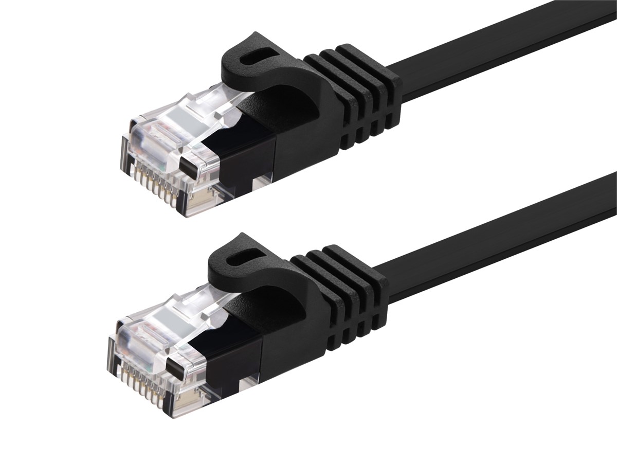 Monoprice Cat5e Ethernet Patch Cable - Snagless RJ45, Flat, Stranded, 350MHz, UTP, Pure Bare Copper Wire, 30AWG, 50ft, Black - main image