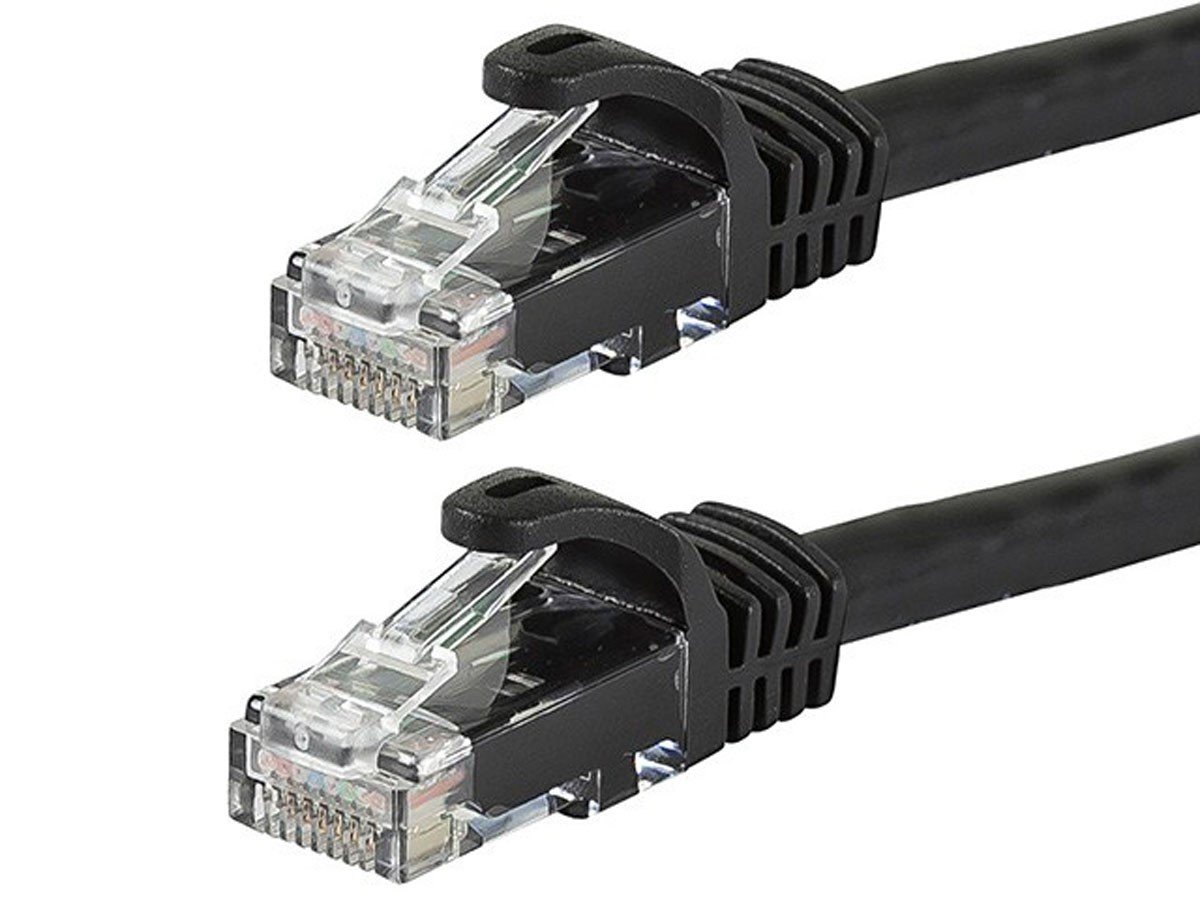 Monoprice Cat6 2ft Black Patch Cable, UTP, 24AWG, 550MHz, Pure Bare Copper, Snagless RJ45, Flexboot Series Ethernet Cable