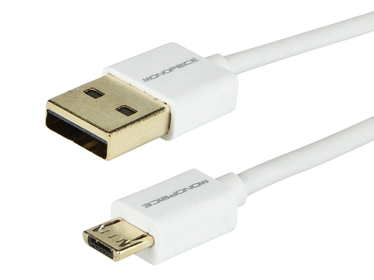 Monoprice Premium USB-A to Micro B 2.0 Cable - 5-Pin, 23/32AWG, White, 6ft - main image