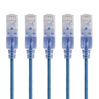 Monoprice Cat6A Ethernet Patch Cable - SlimRun, Snagless RJ45, 550MHz, UTP, Pure Bare Copper, 10G, 30AWG, 5-Pack, 5ft, Blue
