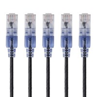 Monoprice SlimRun Cat6A Ethernet Patch Cable - Snagless RJ45, UTP, Pure Bare Copper Wire, 10G, 30AWG, 7ft, Black, 5-Pack