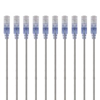 Monoprice Cat6A Ethernet Patch Cable - SlimRun, Snagless RJ45, 550MHz, UTP, Pure Bare Copper, 10G, 30AWG, 10-Pack, 1ft, Gray