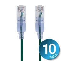 Monoprice Cat6A 1ft Green 10-Pk Patch Cable, UTP, 30AWG, 10G, Pure Bare Copper, Snagless RJ45, SlimRun Series Ethernet Cable