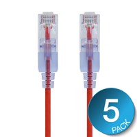Monoprice Cat6A 5ft Red 5-Pk Patch Cable, UTP, 30AWG, 10G, Pure Bare Copper, Snagless RJ45, SlimRun Series Ethernet Cable