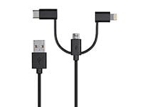 Monoprice Apple MFi Certified USB to USB Micro Type-B + USB Type-C + Lightning 3-in-1 Charge and Sync Cable, 3ft Black