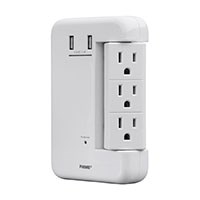 6 Outlet Surge Protector Wall Tap with 3 Fixed Rotating, 2 USB Charging Ports 3.4A, 1200 Joules, White