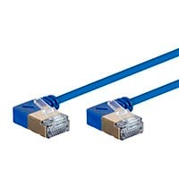 Monoprice Cat6A 3ft Blue 90 Degree Patch Cable, Double Shielded (S/FTP), 36AWG, 10G, CM Pure Bare Copper, Snagless RJ45, SlimRun Series Ethernet Cable