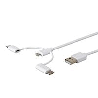 Monoprice Apple MFi Certified USB to USB Micro Type-B + USB Type-C + Lightning 3-in-1 Charge and Sync Cable, 3ft White