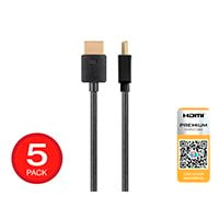 Monoprice 4K Slim Certified Premium High Speed HDMI Cable 3ft - 18Gbps Black - 5 Pack