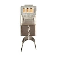 Monoprice Cat6A RJ45 Modular Plugs w/External Ground for Round Solid/Stranded Cables, 50u, 3 Prongs, Clear, 25-Pk