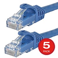 FLEXboot Cat6 Ethernet Patch Cable - Snagless RJ45, Stranded, 550MHz, UTP, Pure Bare Copper Wire, 24AWG, 7m, Blue, 5 pack