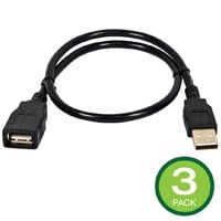 USB-A to USB-A (F) 2.0 Cable - Black, 0.5m - 3 pack
