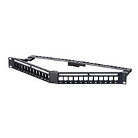 Monoprice 24 Port Blank Keystone UTP Patch Panel, 1U, Angled, with Wire Support Bar