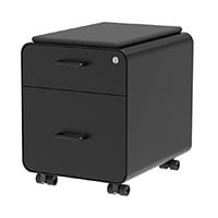 Workstream by Monoprice Rolling Round Corner 2-Drawer File Cabinet with Seat Cushion, Black