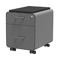 Workstream by Monoprice Rolling Round Corner 2-Drawer File Cabinet with Seat Cushion, Gray