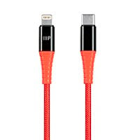 Monoprice Premium Ultra Durable Nylon Braided Apple MFi Certified Lightning to USB-C Charging Cable - 6ft, Red