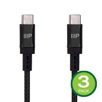 Monoprice Wrap Series Charge and Sync USB Type-C to Type-C Cable, USB 2.0, Up to 5A/100W, 6ft, Black, 3 Pack
