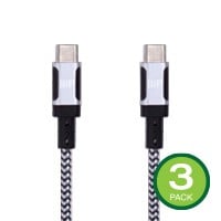 Monoprice Wrap Series Charge and Sync USB Type-C to Type-C Cable, USB 2.0, Up to 5A/100W, 3ft, White, 3 Pack