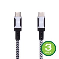 Monoprice Wrap Series Charge and Sync USB Type-C to Type-C Cable, USB 2.0, Up to 5A/100W, 6ft, White, 3 Pack