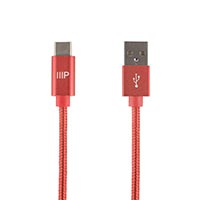 Monoprice Palette Series USB 2.0 USB-C to USB-A Charge and Sync Nylon-Braid Cable  3ft  Red