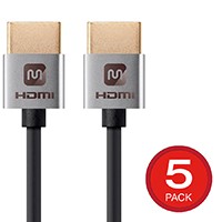 Monoprice 4K Slim High Speed HDMI Cable 1ft - 18Gbps Silver - 5 Pack