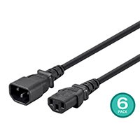 Monoprice Extension Cord - IEC 60320 C14 to IEC 60320 C13, 18AWG, 10A/1250W, 3-Prong, SVT, Black, 3ft, 6-Pack