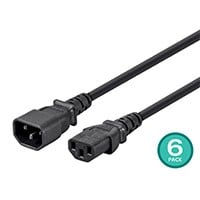 Monoprice Extension Cord - IEC 60320 C14 to IEC 60320 C13, 18AWG, 10A/1250W, 3-Prong, SVT, Black, 6ft, 6-Pack