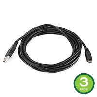 Monoprice USB Type-A to Micro Type-B 2.0 Cable - 5-Pin 28/28AWG Black 10ft, 3-Pack