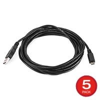 Monoprice USB-A to Micro USB-B 2.0 Cable - 5-Pin 28/28AWG Black 10ft  5-Pack