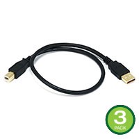 Monoprice USB Type-A to USB Type-B 2.0 Cable - 28/24AWG Gold Plated Black 1.5ft, 3-Pack