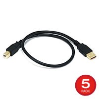 Monoprice USB Type-A to USB Type-B 2.0 Cable - 28/24AWG Gold Plated Black 1.5ft, 5-Pack