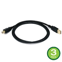 Monoprice USB Type-A to USB Type-B 2.0 Cable - 28/24AWG Gold Plated Black 3ft, 3-Pack