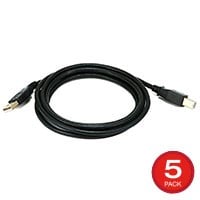 Monoprice USB Type-A to USB Type-B 2.0 Cable - 28/24AWG Gold Plated Black 6ft, 5-Pack