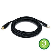 Monoprice USB Type-A to USB Type-B 2.0 Cable - 28/24AWG Gold Plated Black 10ft, 3-Pack