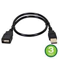 Monoprice USB-A to USB-A Female 2.0 Extension Cable - 28/24AWG Gold Plated Black 1.5ft  3-Pack