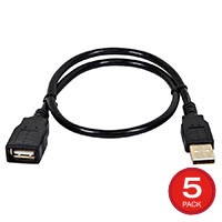 Monoprice USB Type-A to USB Type-A Female 2.0 Extension Cable - 28/24AWG Gold Plated Black 1.5ft, 5-Pack