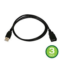 Monoprice USB Type-A to USB Type-A Female 2.0 Extension Cable - 28/24AWG Gold Plated Black 3ft, 3-Pack