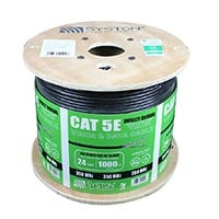 Cat5e UTP Outdoor Ethernet Network Cable Direct Burial 350MHZ 24AWG 1000FT Black