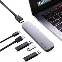 PureFix 6 in 2 Premium Dual HDMI USB C Hub Adapter for MacBook Pro 2017 2018 2019 MacBook Air 2018 2019 Ultra Silm (Space Gray)