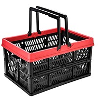 Collapsible Car Trunk Storage Box,Foldable Storage Bin with handle for grocery shopping 30L 18" x 12" x 10" Red and Black