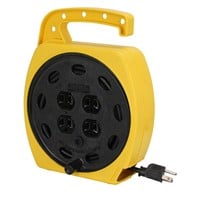 Portable Power Station with 4 Outlets, with 25ft Cord and Retractable Cord Reels, 16AWG, 13A, SJT, Black, 25ft