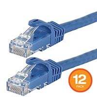 Monoprice FLEXboot Cat6 Ethernet Patch Cable - Snagless RJ45,  550MHz, UTP, Pure Bare Copper Wire, 24AWG, 1ft, Blue, 12-Pack