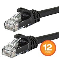 Monoprice Cat6 7ft Black 12-Pk Patch Cable, UTP, 24AWG, 550MHz, Pure Bare Copper, Snagless RJ45, Flexboot Series Ethernet Cable