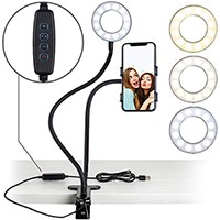 Selfie Ring Light with 24" Gooseneck Stand & Cell Phone Holder, clip on for Live-Streaming Phone Mount and Light Kit