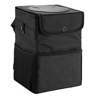 Waterproof Car Trash Can with Lid and Storage Pockets, Black 