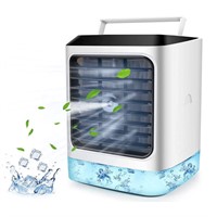 Portable Air Conditioner Mini Air Cooler with Humidifier, Air Conditioner Misting Fan with 7 Colors Light Changing, Desktop Cooling Fan 3 Speeds
